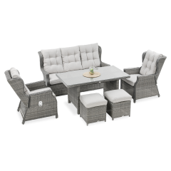 Meble technorattanowe BALTIMORE DINING + PUFY Dark Grey