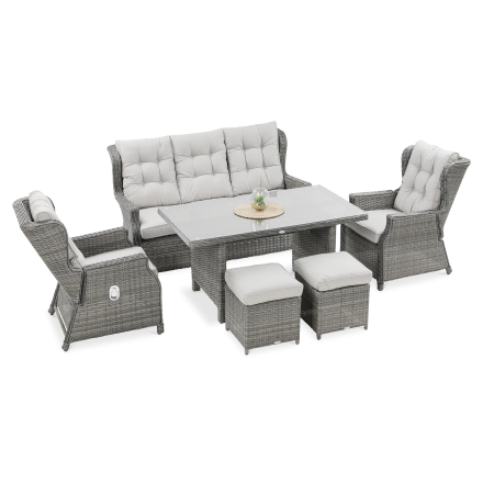 Meble technorattanowe BALTIMORE DINING + PUFY Dark Grey