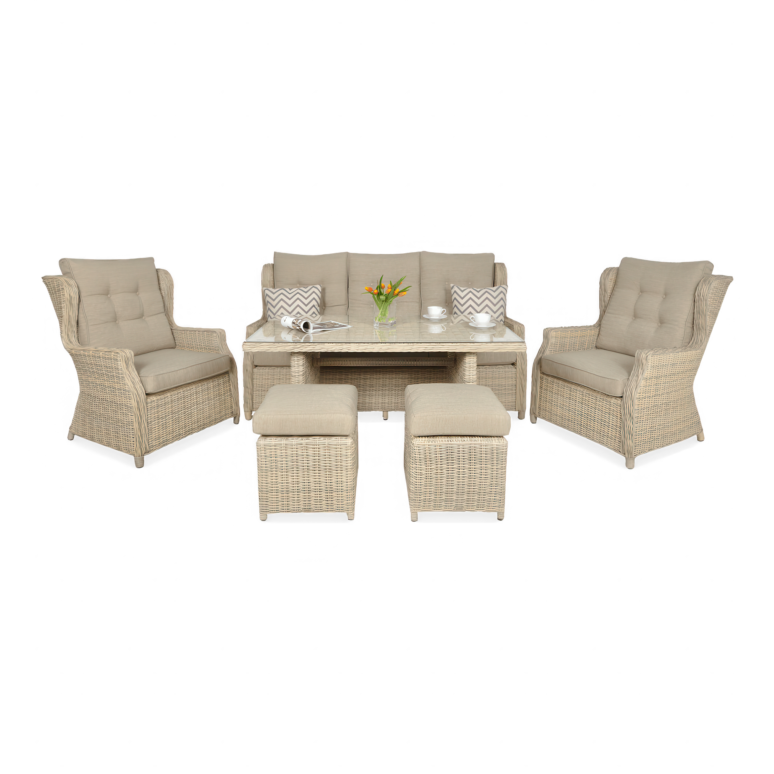 Meble technorattanowe TRIVENTO DINING 3 + PUFY Beige