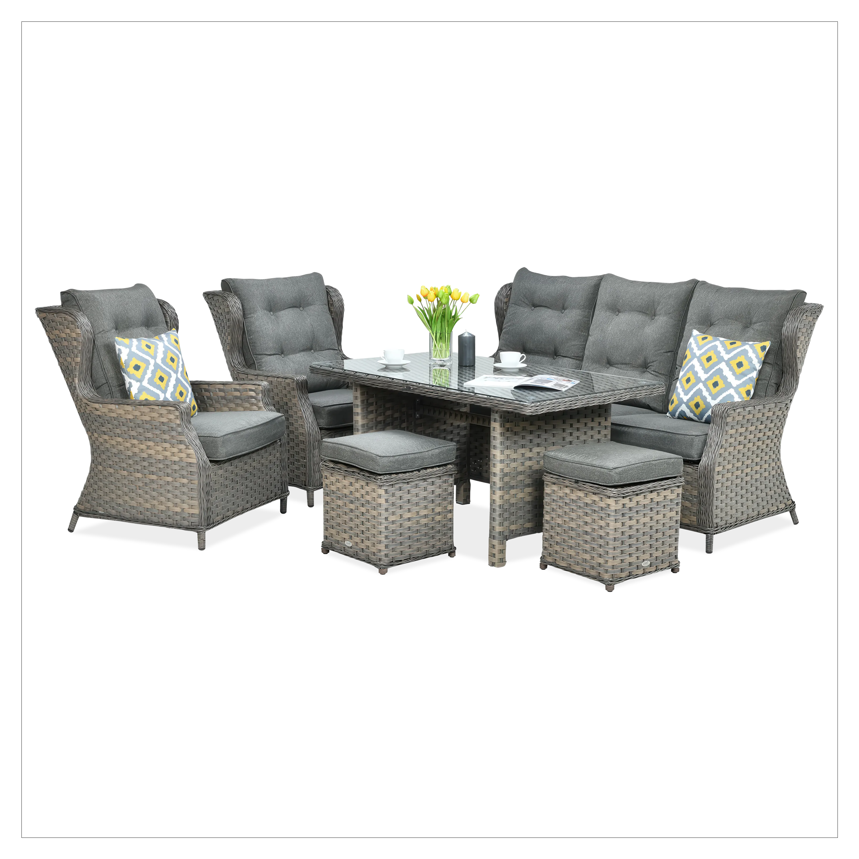 Meble technorattanowe TRIVENTO DINING 3 + PUFY Melange