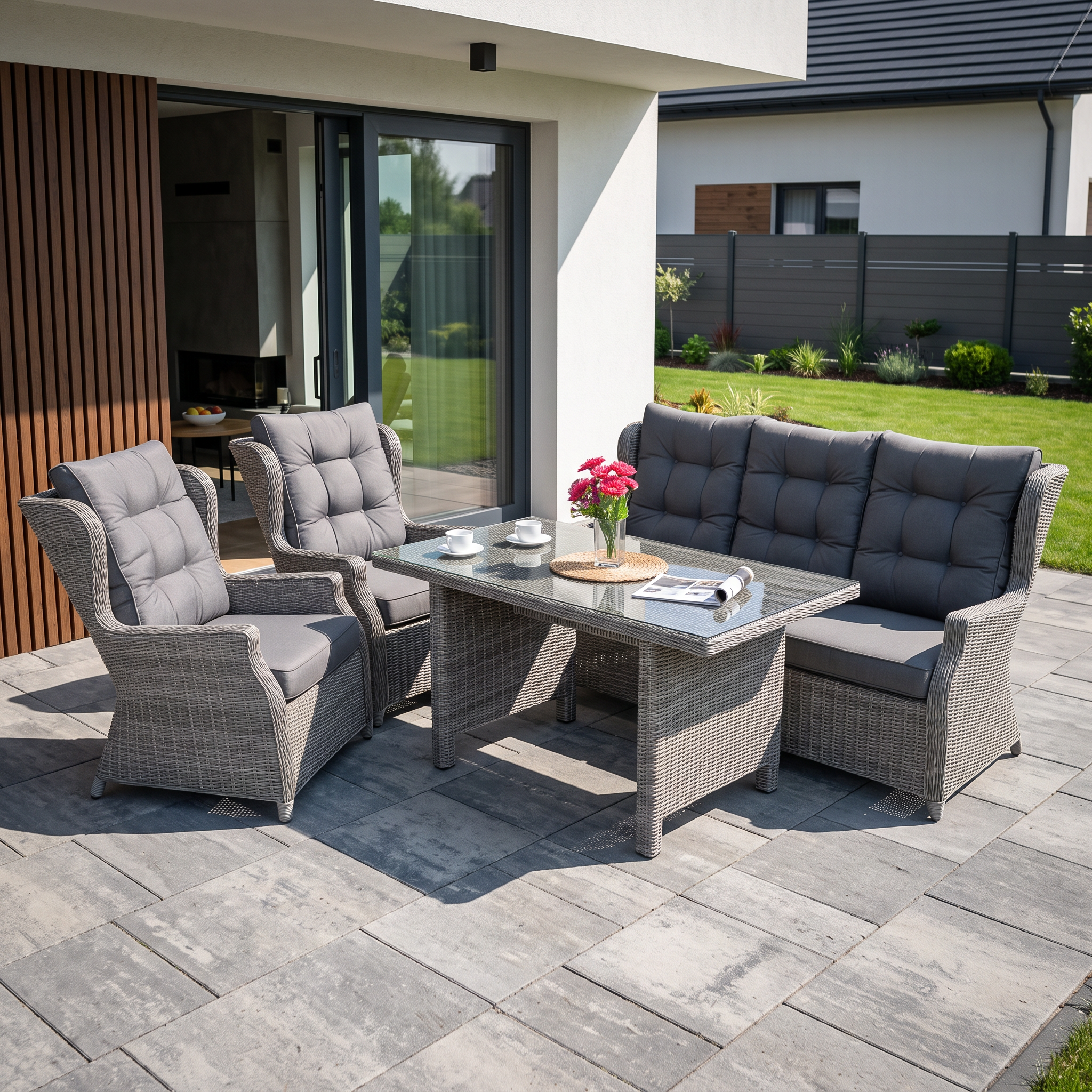 Meble technorattanowe TRIVENTO DINING 3 Stone Grey &mdash; aranżacja