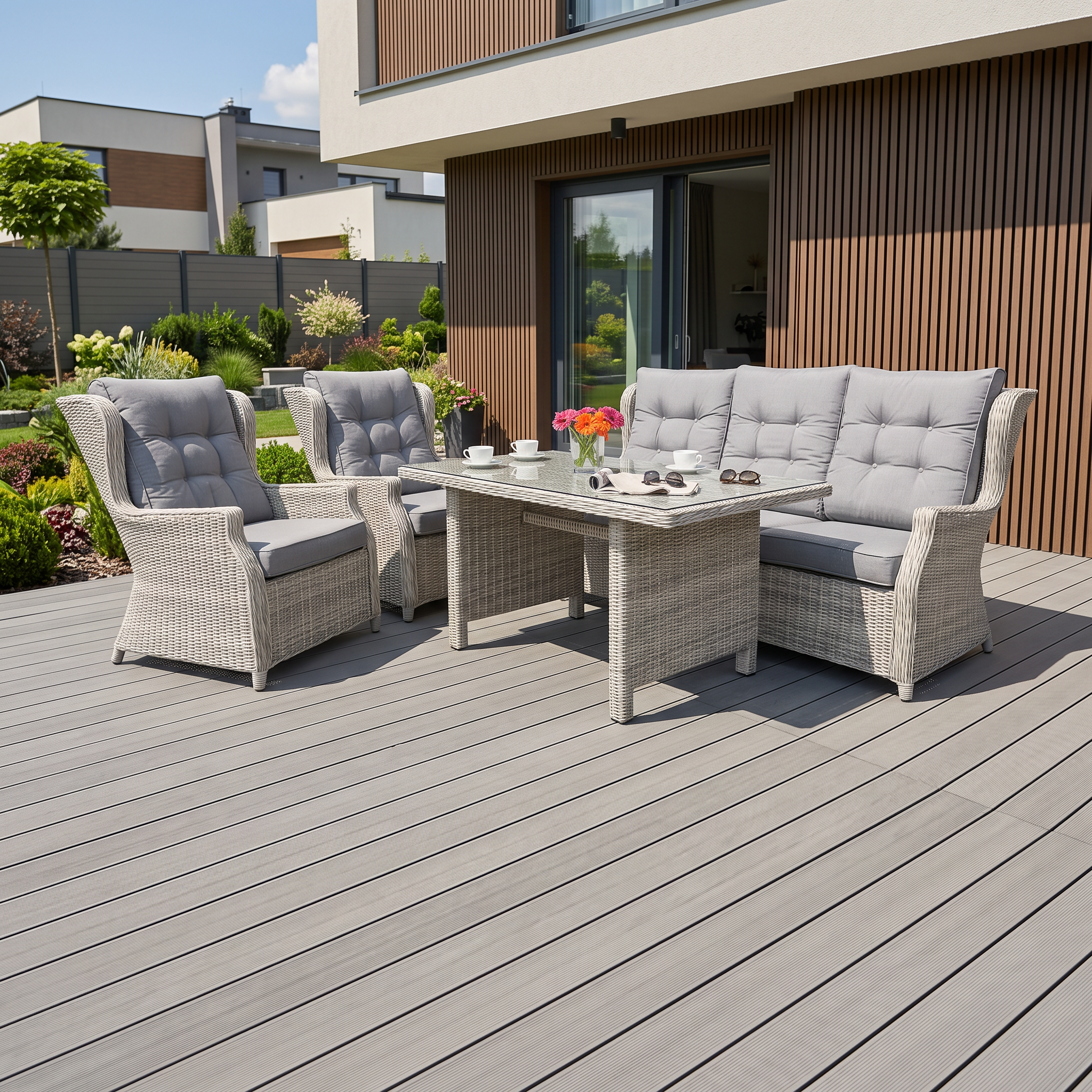 Meble technorattanowe TRIVENTO DINING 3 White Grey — aranżacja