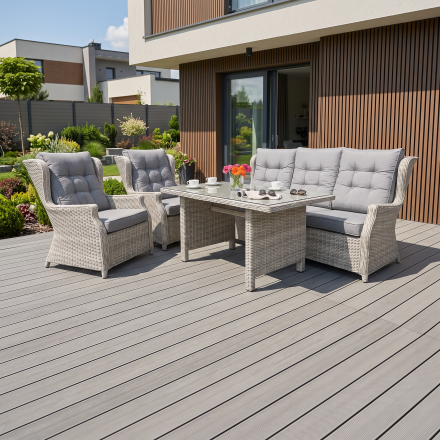 Meble technorattanowe TRIVENTO DINING 3 White Grey — aranżacja