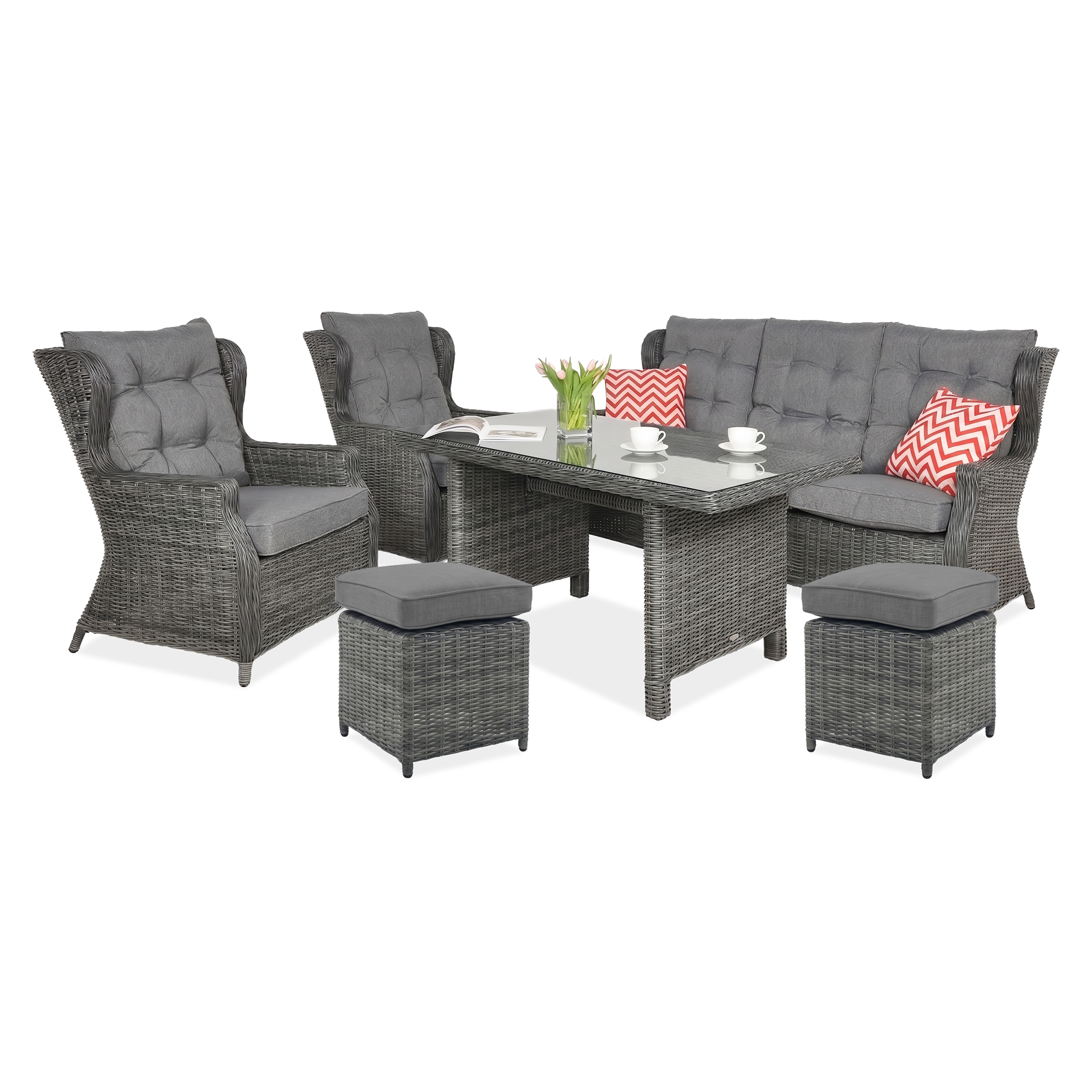 Meble technorattanowe TRIVENTO DINING 3 + PUFY Dark Grey