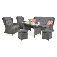 Meble technorattanowe TRIVENTO DINING 3 + PUFY Dark Grey