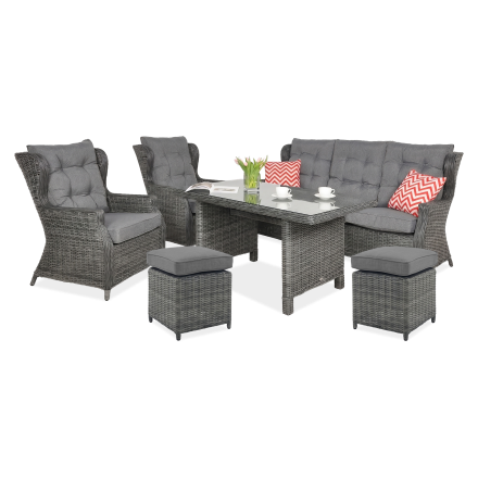 Meble technorattanowe TRIVENTO DINING 3 + PUFY Dark Grey