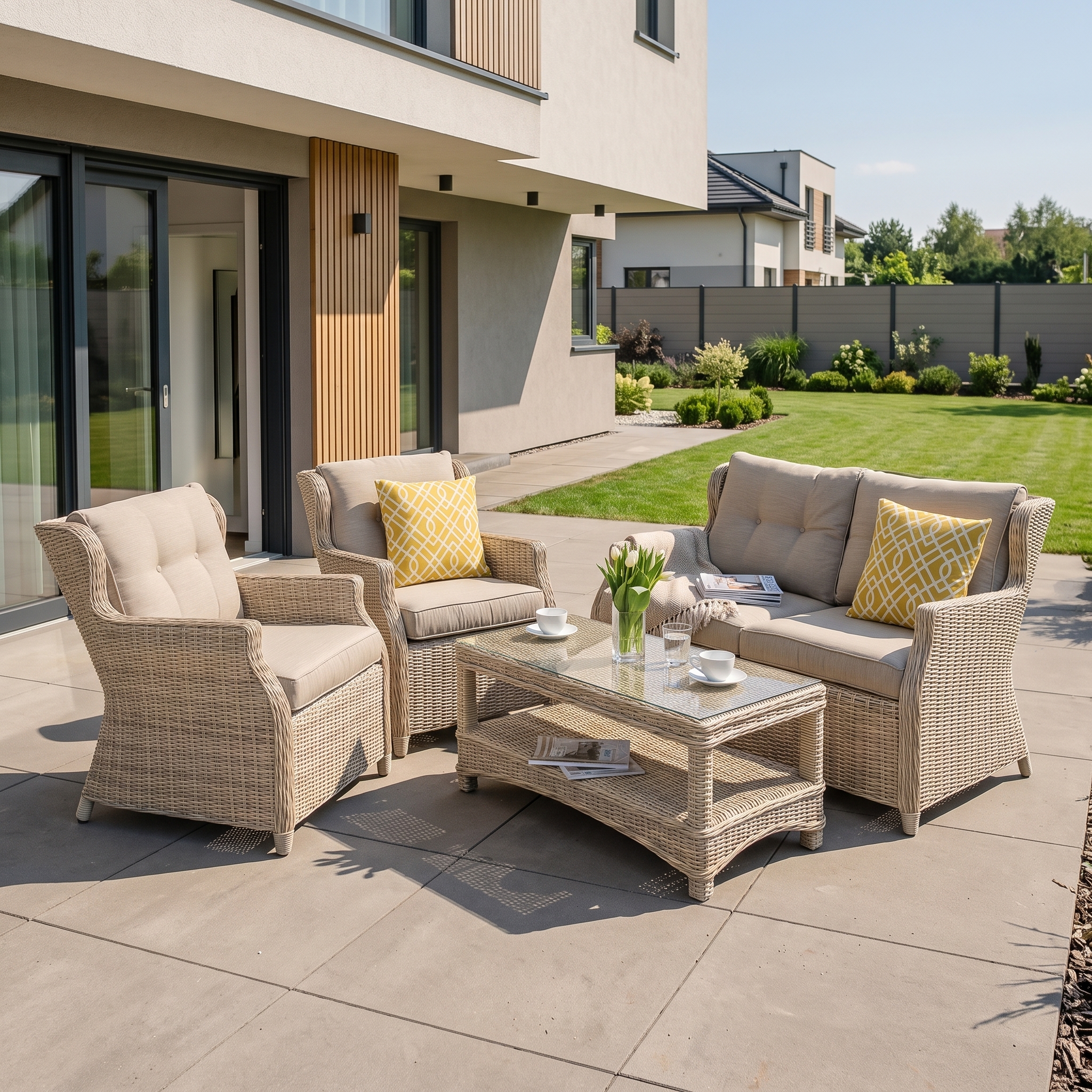 Meble z technorattanu TRIVENTO 2 Beige &mdash; aranżacja