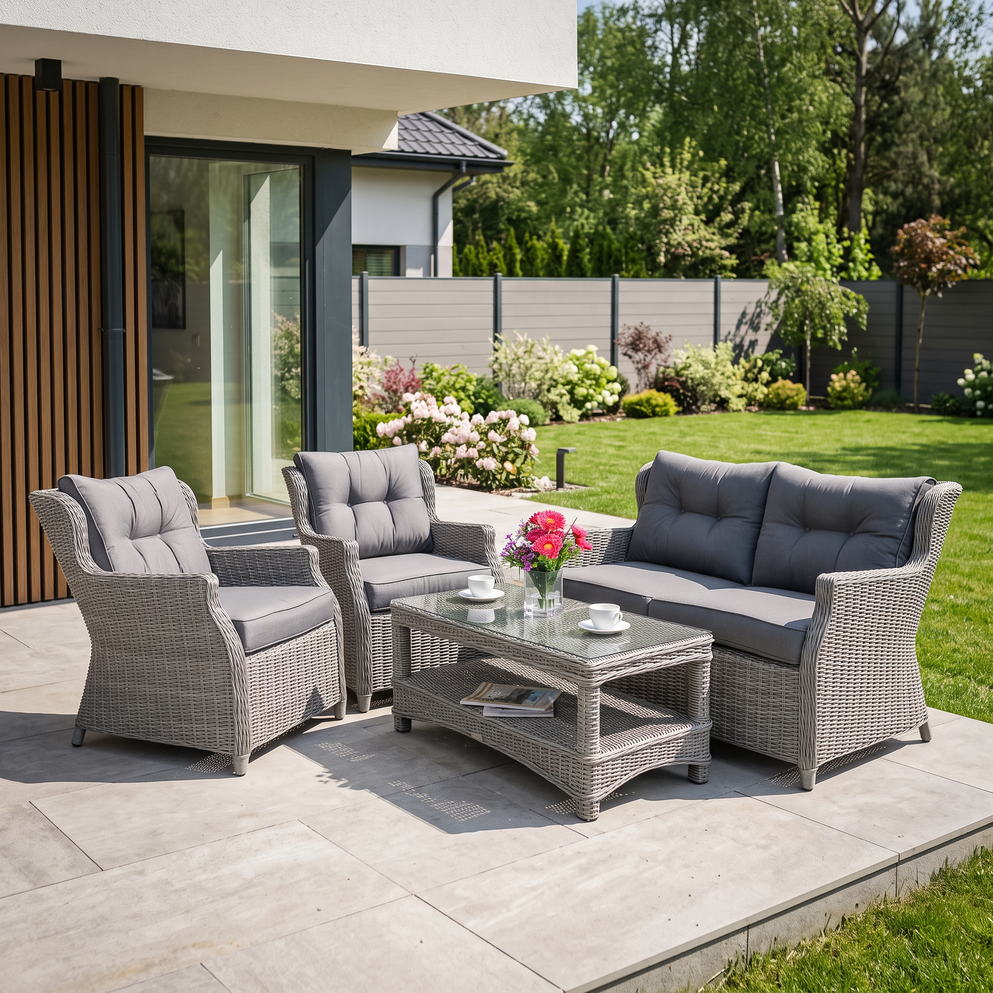 Meble z technorattanu TRIVENTO 2 Stone Grey — aranżacja