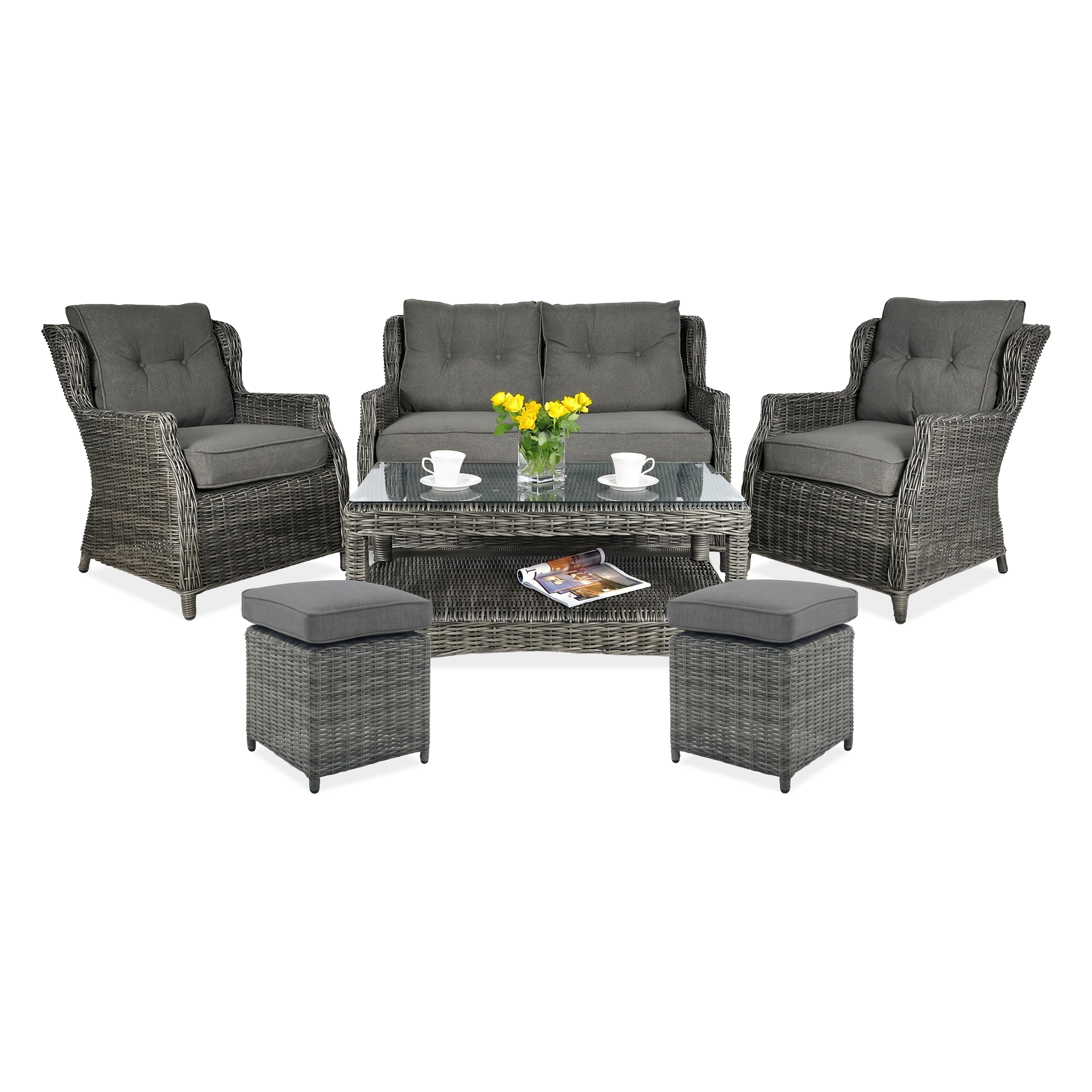 Meble z technorattanu TRIVENTO 2 + PUFY Dark Grey