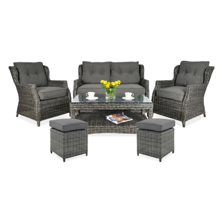 Meble z technorattanu TRIVENTO 2 + PUFY Dark Grey