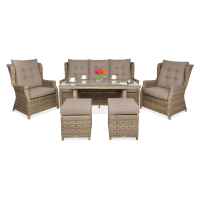 Meble technorattanowe TRIVENTO 3 DINING + PUFY Brown - Focus Garden