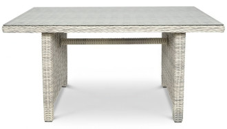 Stół TRIVENTO 3 DINING z technorattanu w kolorze white grey z szklanym blatem