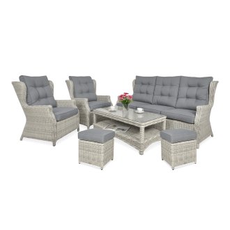 Meble technorattanowe TRIVENTO 3 + PUFY White Grey - Focus Garden