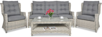 Meble technorattanowe TRIVENTO 3 + PUFY White Grey - Focus Garden