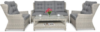 Meble technorattanowe TRIVENTO 3 + PUFY White Grey - Focus Garden