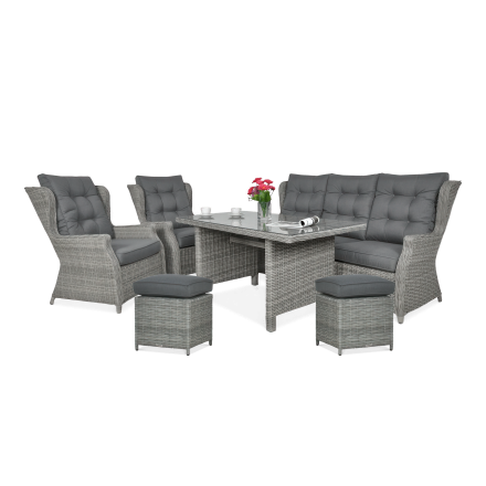Meble technorattanowe TRIVENTO 3 DINING + PUFY Stone Grey