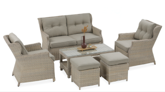 meble z technorattanu TRIVENTO 2 + pufy Beige