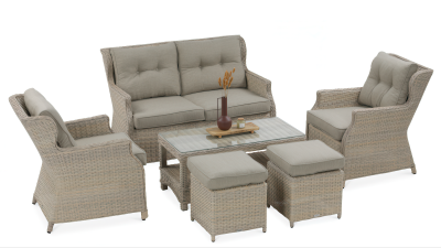 meble z technorattanu TRIVENTO 2 + pufy Beige