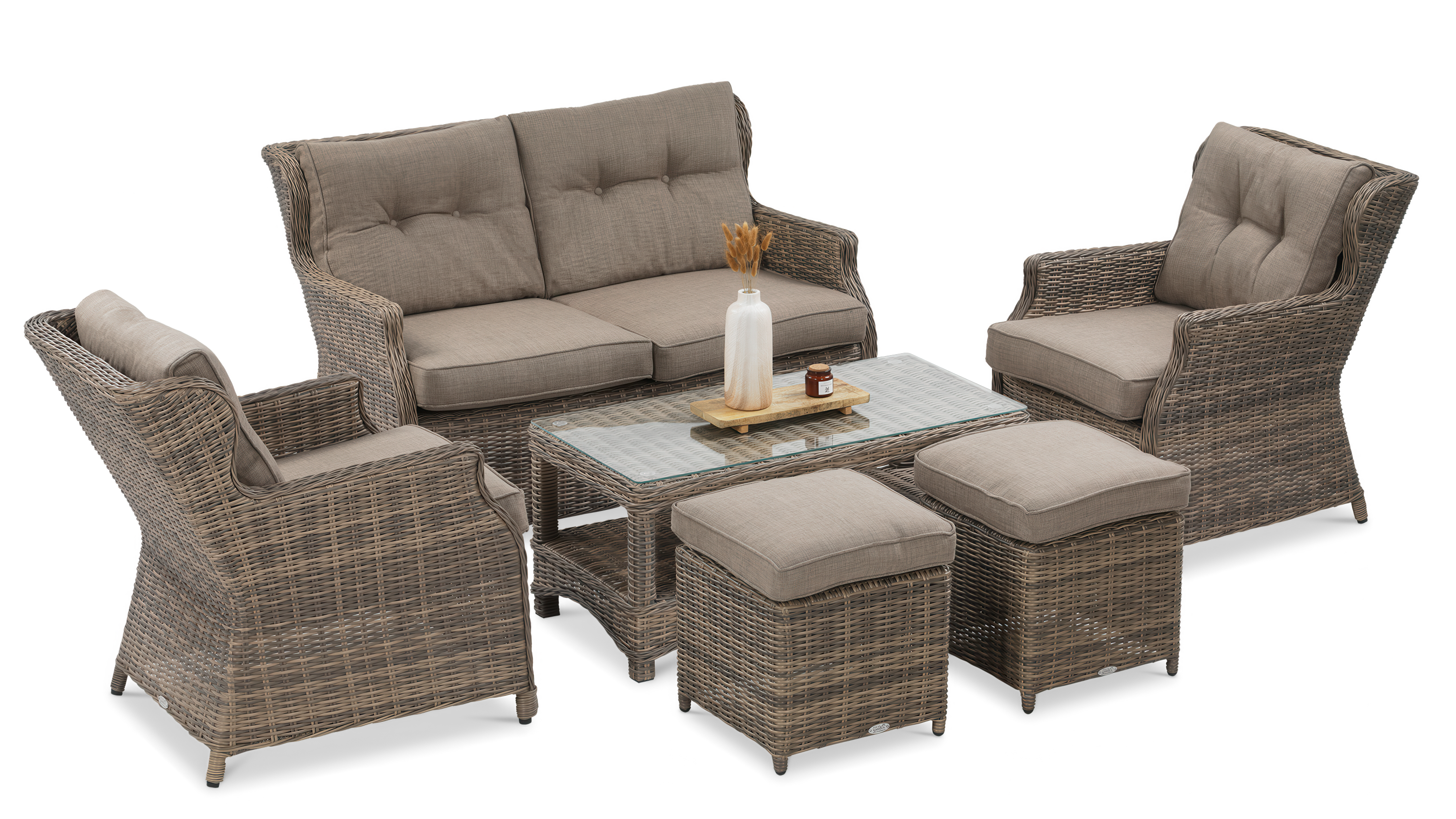 Meble z technorattanu TRIVENTO 2 pufy Brown