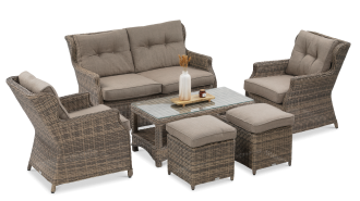 Meble z technorattanu TRIVENTO 2 pufy Brown