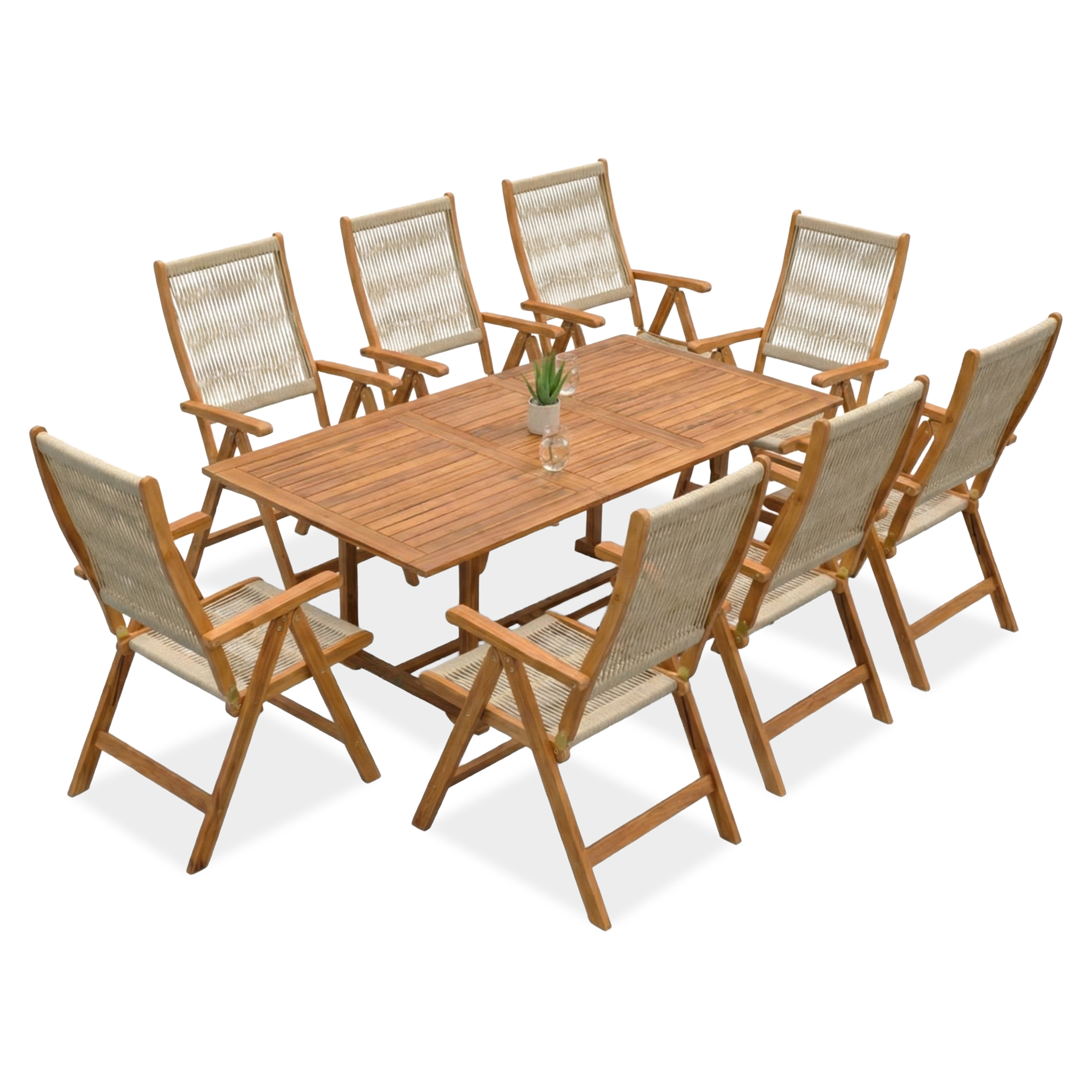 Komplet mebli drewnianych z dużym, rozkładanym stołem AKADIA 200/8 + 1 - Bjørkka 