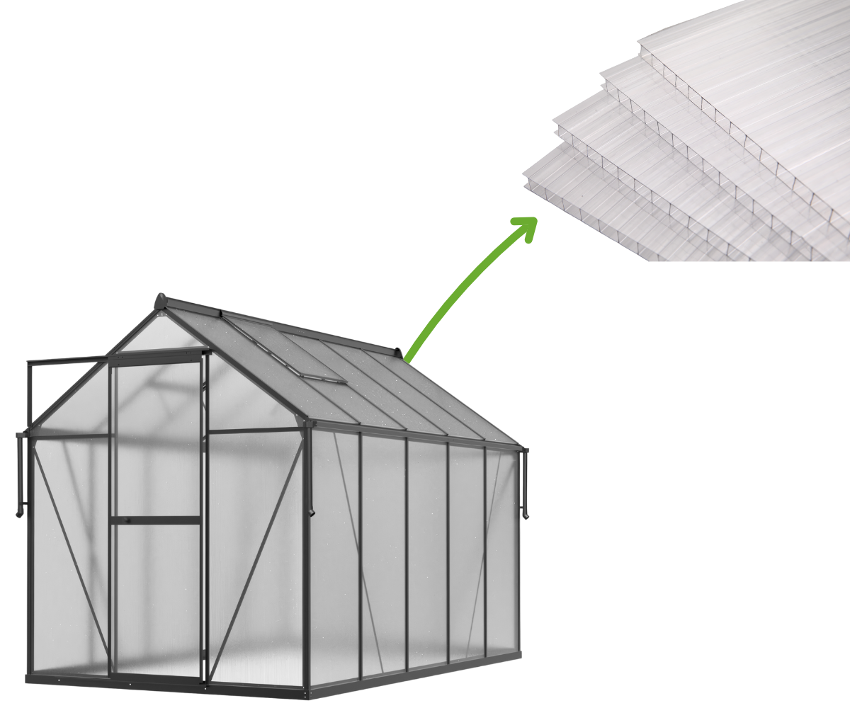aranżacja szklarni poliwęglanowej "slide in" w czarnym kolorze