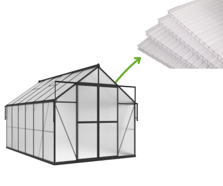 aranżacja szklarni poliwęglanowej "slide in" w czarnym kolorze