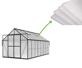 aranżacja szklarni poliwęglanowej "slide in" w czarnym kolorze