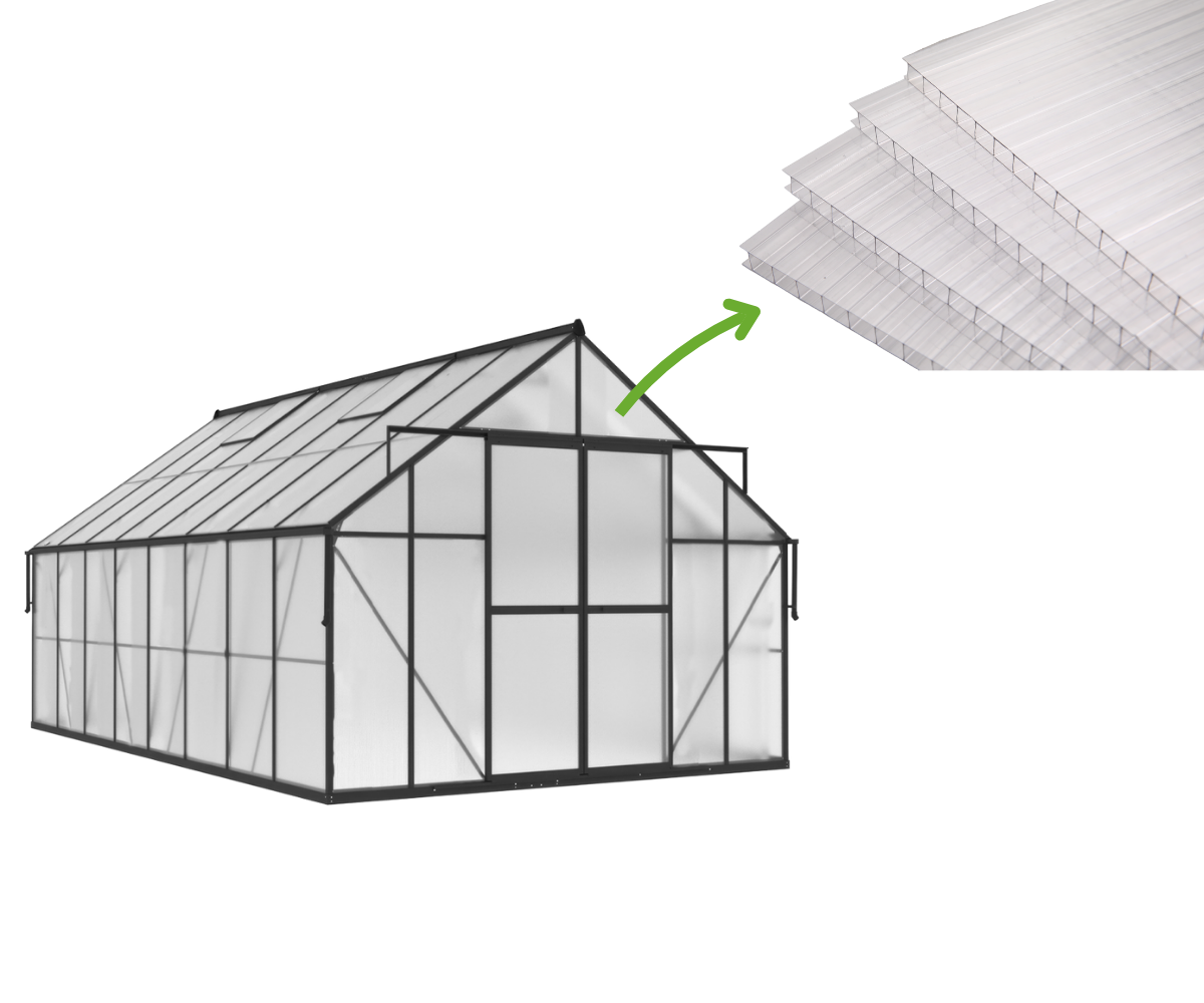 aranżacja szklarni poliwęglanowej "slide in" w czarnym kolorze