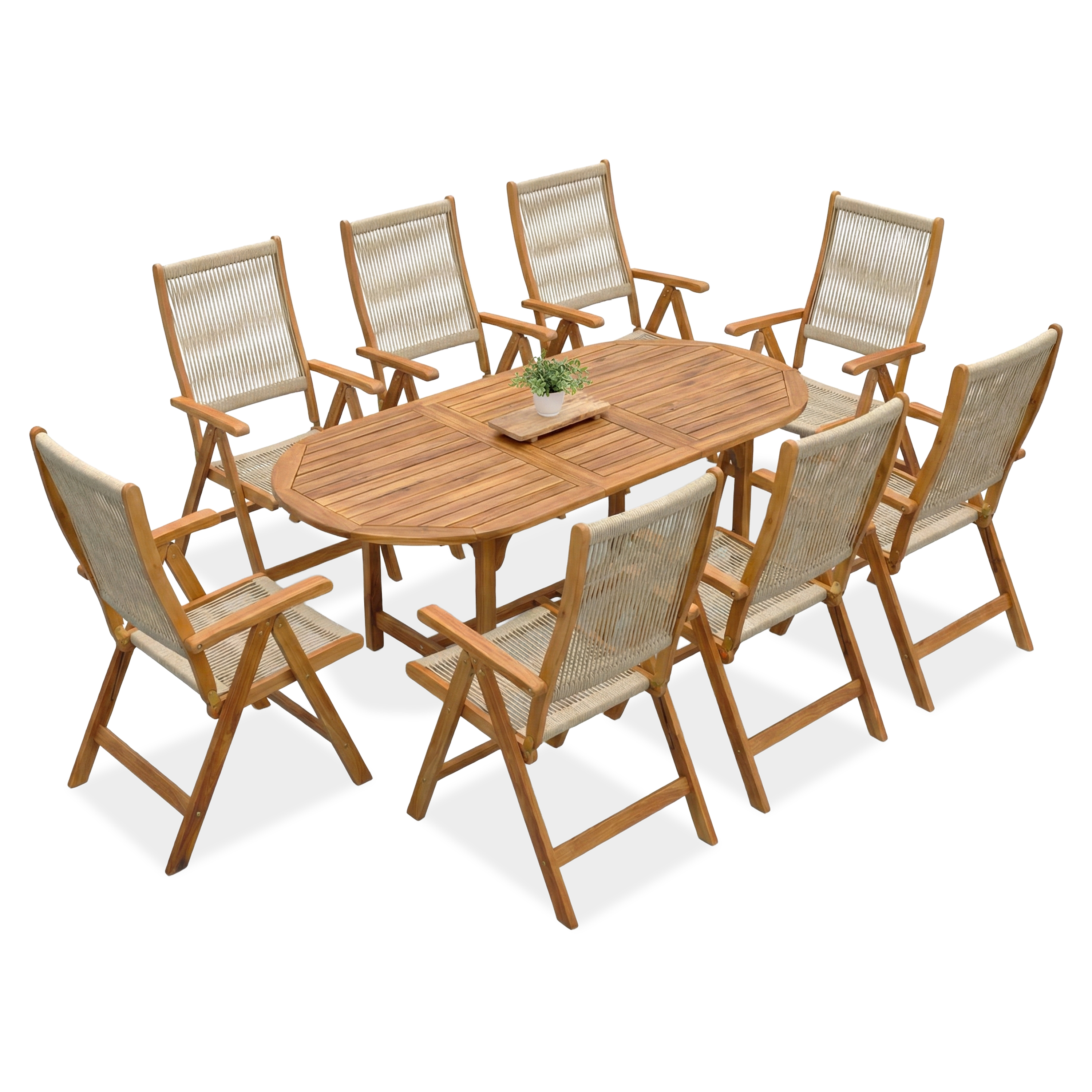 Zestaw mebli jadalnych z drewna akacjowego z rozkładanym stołem AKADIA 190/8 + 1 - Bjørkka 