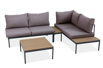 Narożnik tarasowy FREEMONT Dark Grey z poduszkami i stolikiem kawowym