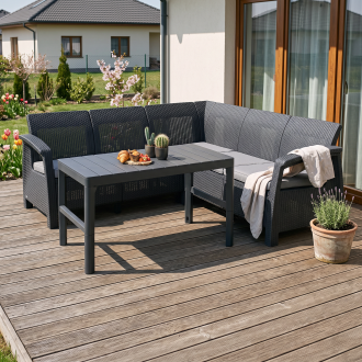 Narożnik balkonowy CORFU RELAX / stół LYON GRAPHITE — aranżacja