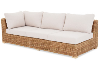 Trzyosobowa sofa modułowa z narożnika ogrodowego DELHI Beige FURRORE z technorattanu w kolorze beżowym z jasnymi poduszkami