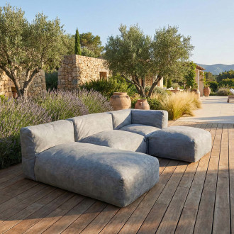 Narożnik ogrodowy modułowy standard plus grey na tarasie w stylu śródziemnomorskim