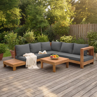 Narożnik ogrodowy z drewna akacjowego HAVLA CAFFE ACACIA WOOD na tarasie