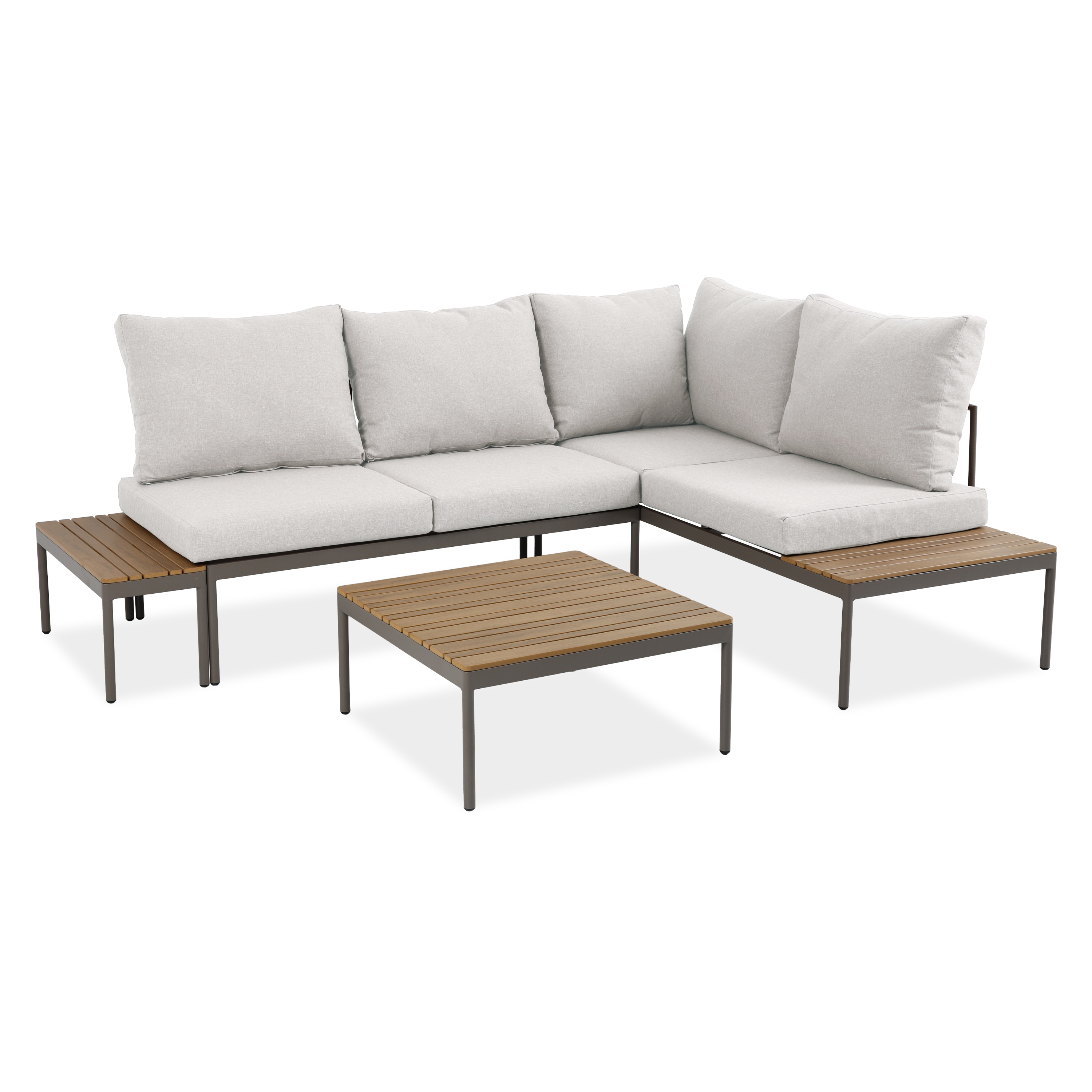 Przód ciemno-szarego narożnika i stolika