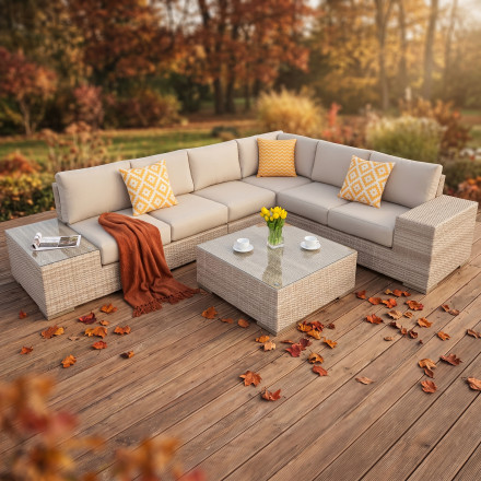 Narożnik technorattan AVOCADO Beige — jesienna aranżacja