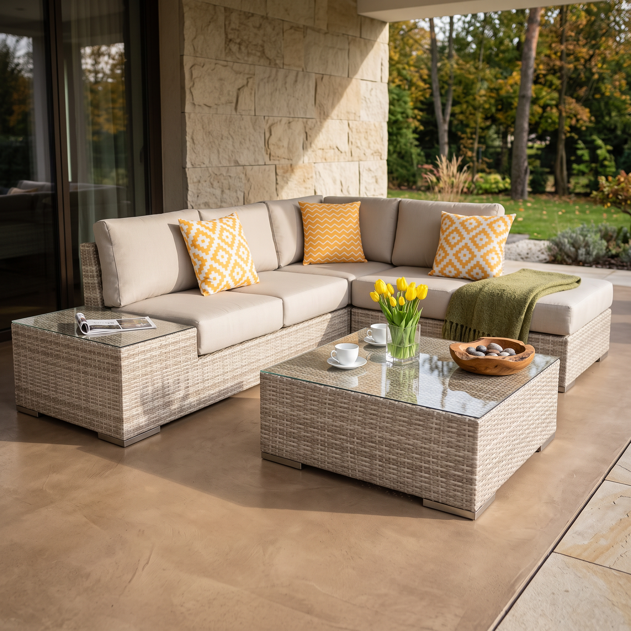 Narożnik technorattan AVOCADO Beige — aranżacja