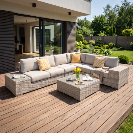 Narożnik technorattan AVOCADO Beige — aranżacja