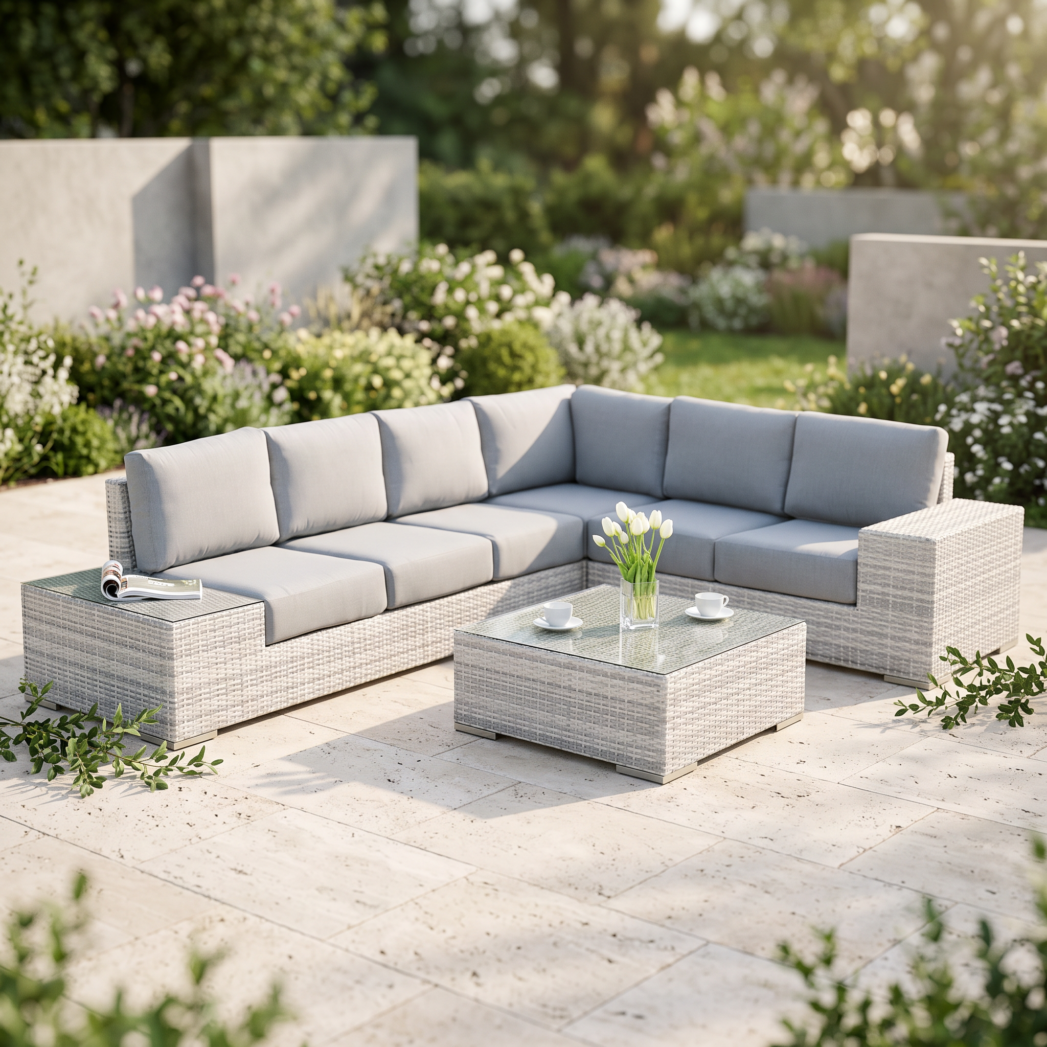 Narożnik technorattan AVOCADO White Grey