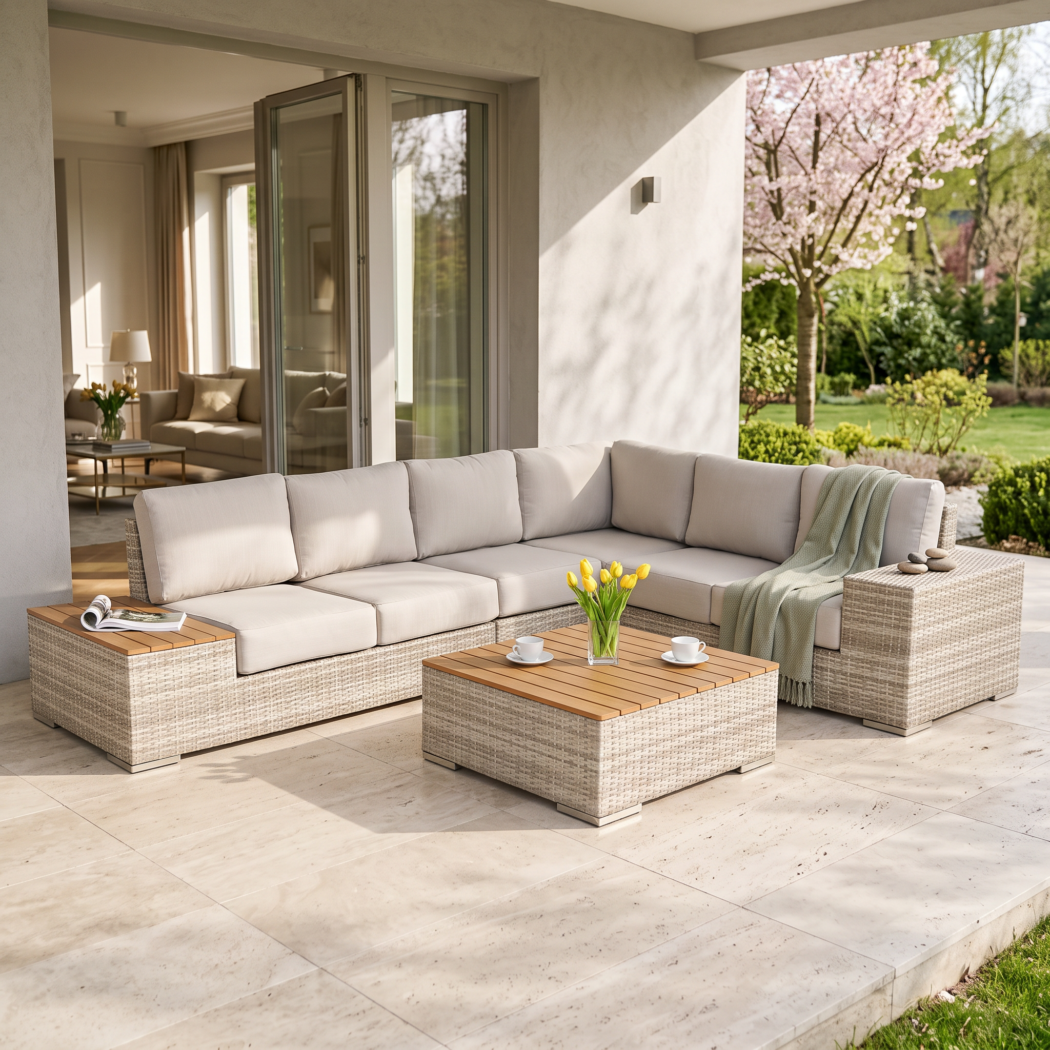 Narożnik technorattan AVOCADO WOOD Beige &mdash; aranżacja