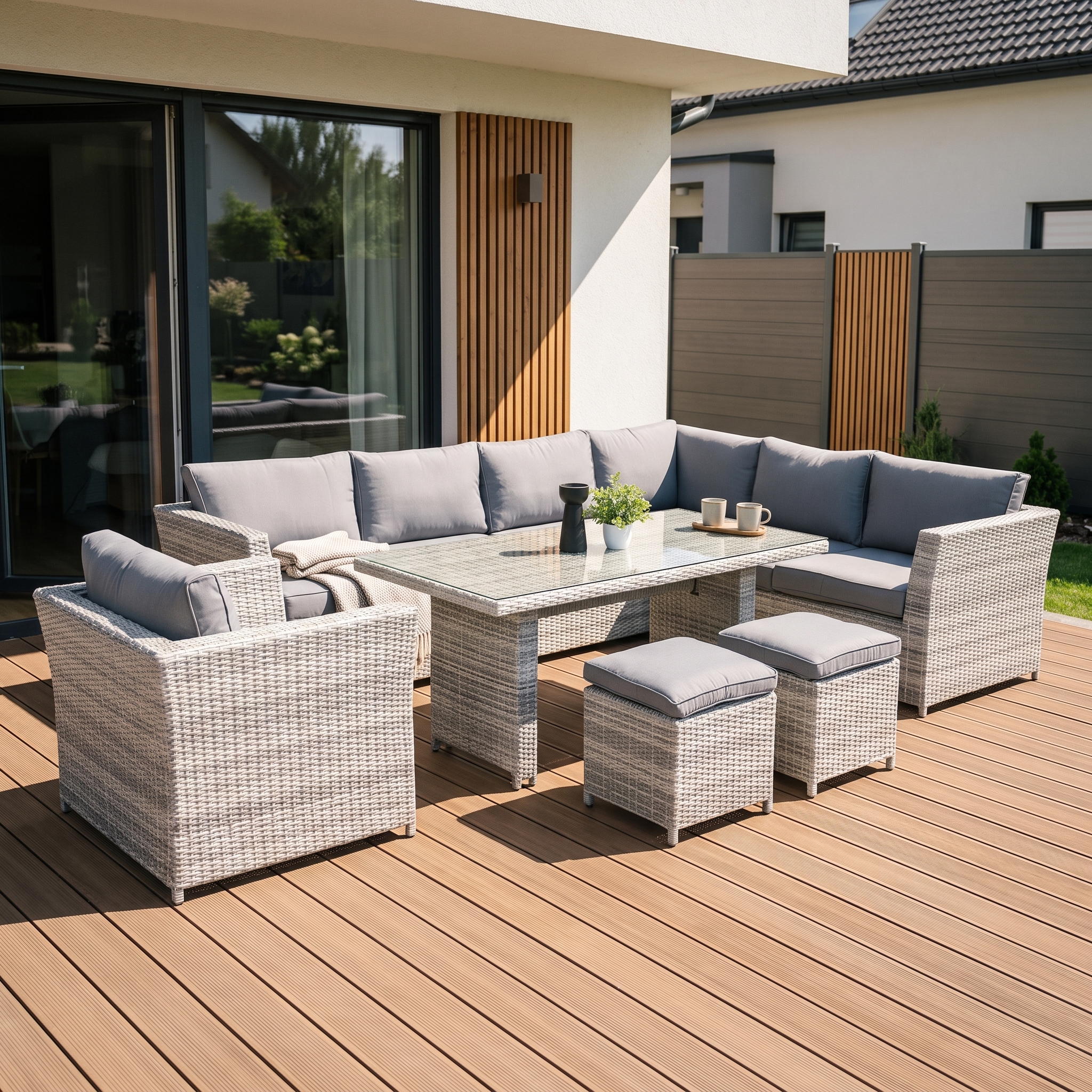 Narożnik technorattan MONIZ DINING PLUS White Grey — aranżacja