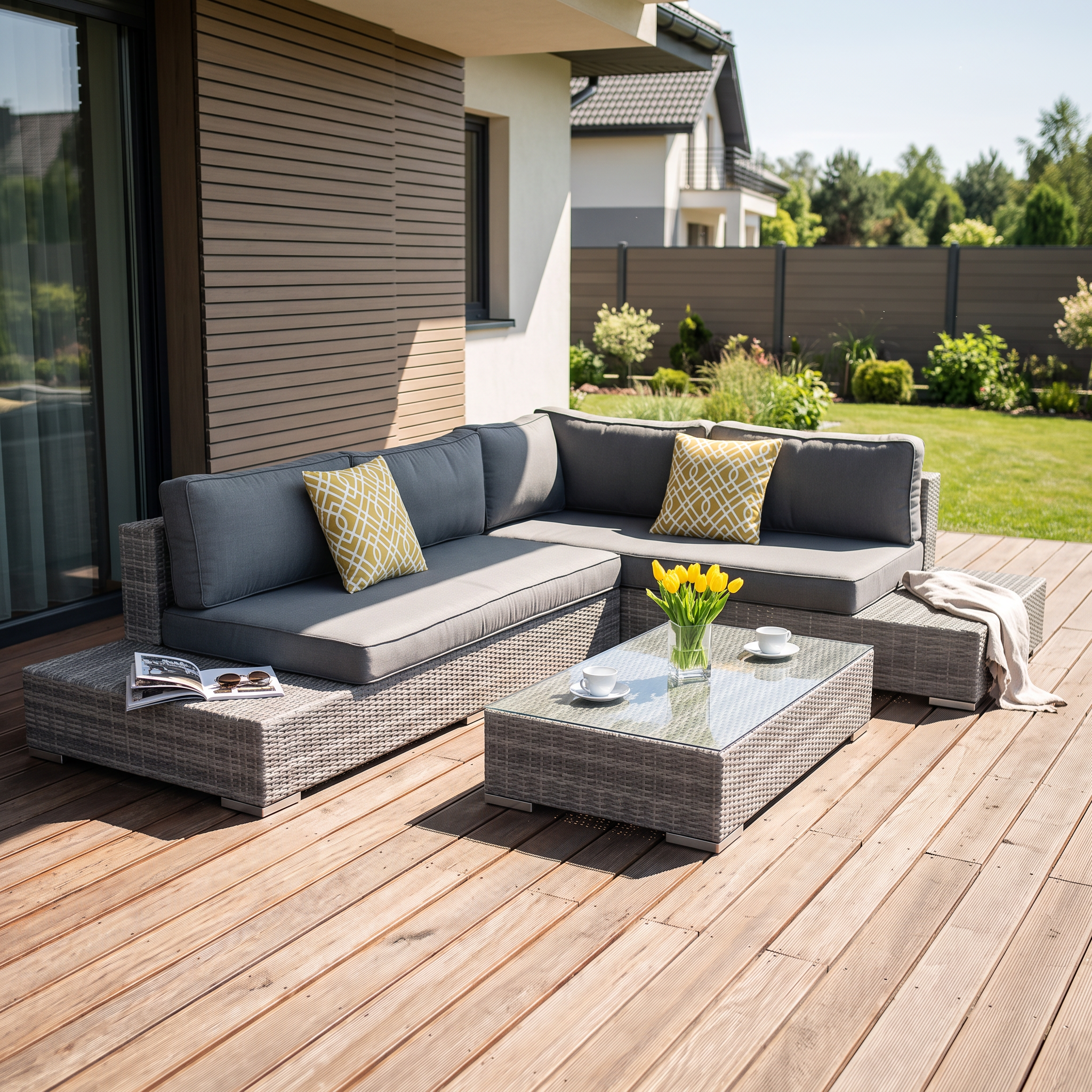 Narożnik technorattan VERONA Stone Grey — aranżacja