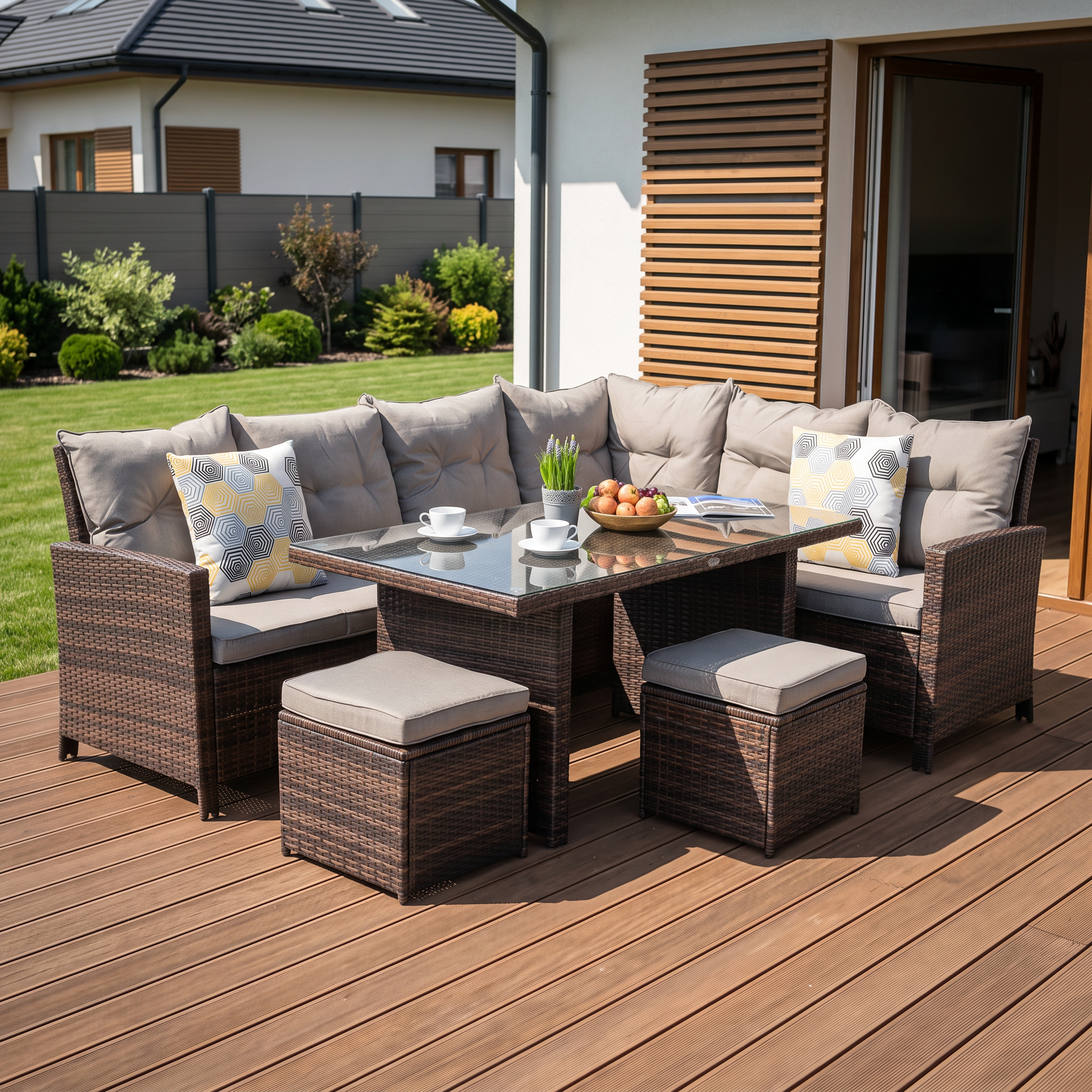 Narożnik technorattanowy IBIZA Brown — aranżacja