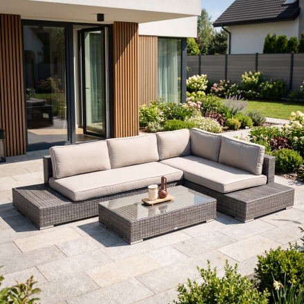 Narożnik technorattanowy VERONA Dark Grey — aranżacja
