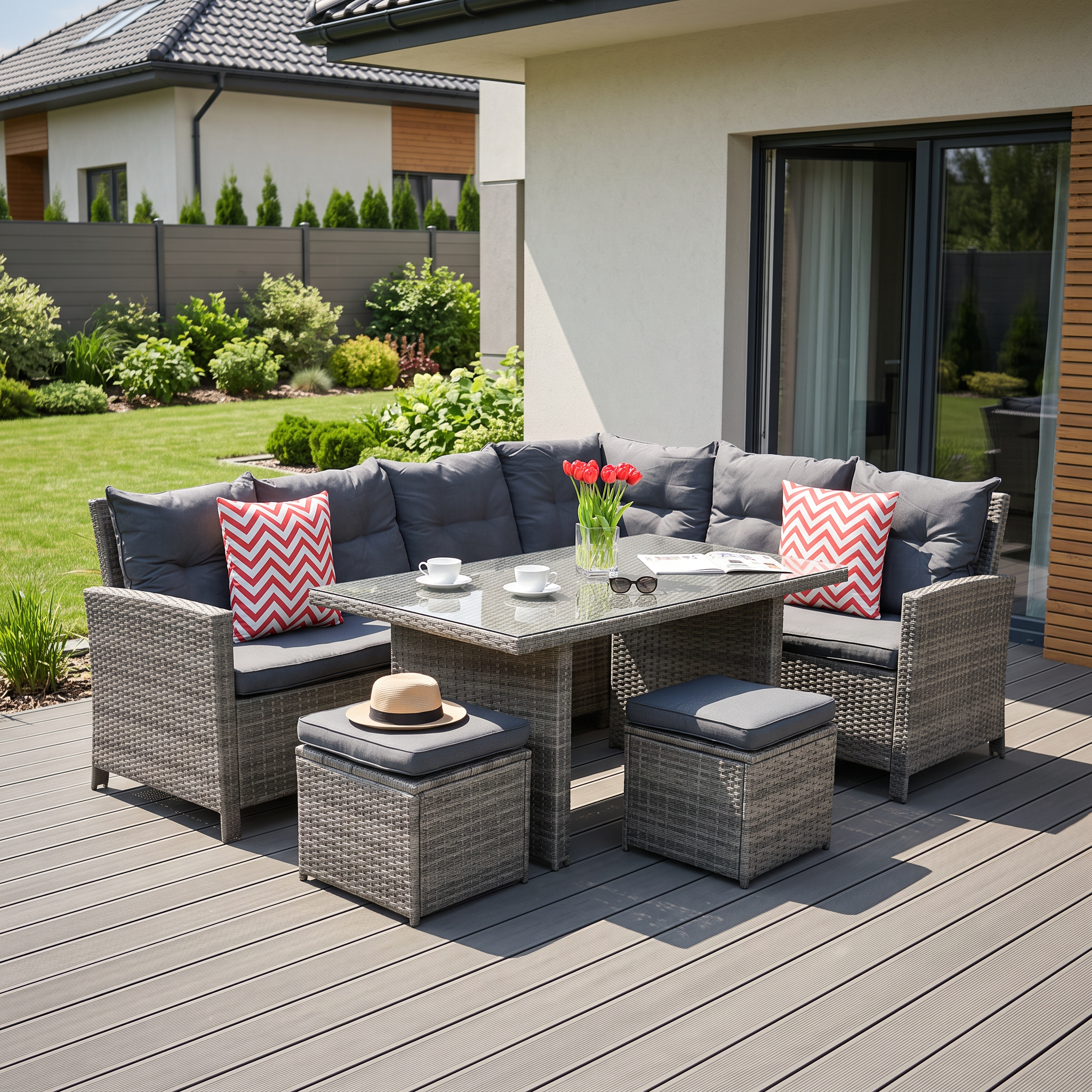 Narożnik z technorattanu IBIZA Grey — aranżacja