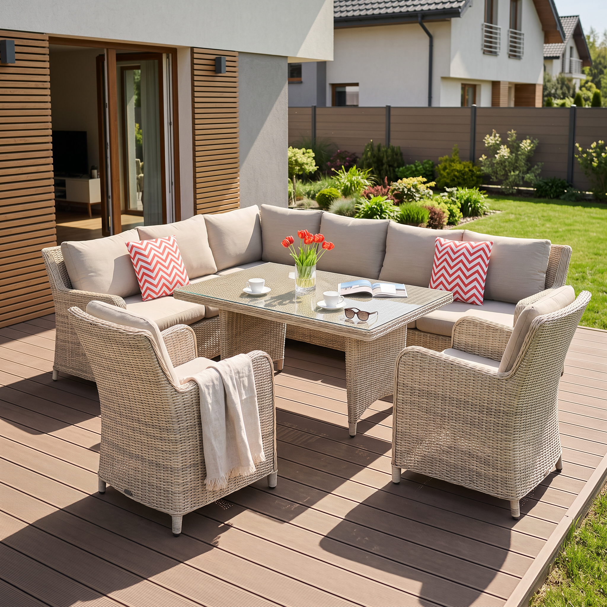 Narożnik z technorattanu MARYLAND Beige &mdash; aranżacja