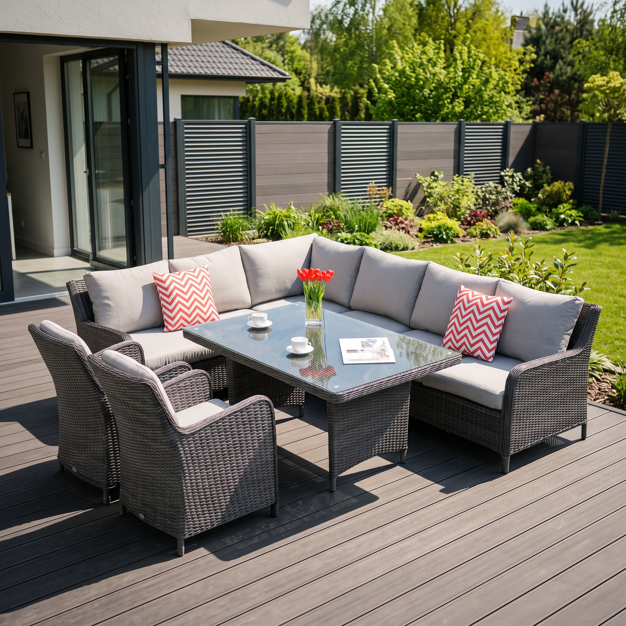 Narożnik z technorattanu MARYLAND Dark Grey &mdash; aranżacja