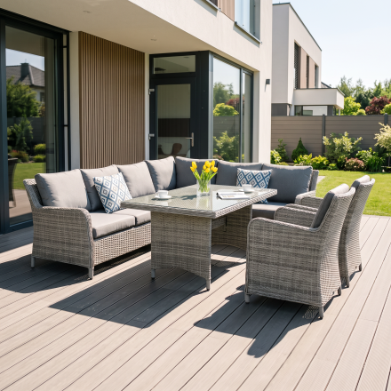 Narożnik z technorattanu MARYLAND Stone Grey — aranżacja