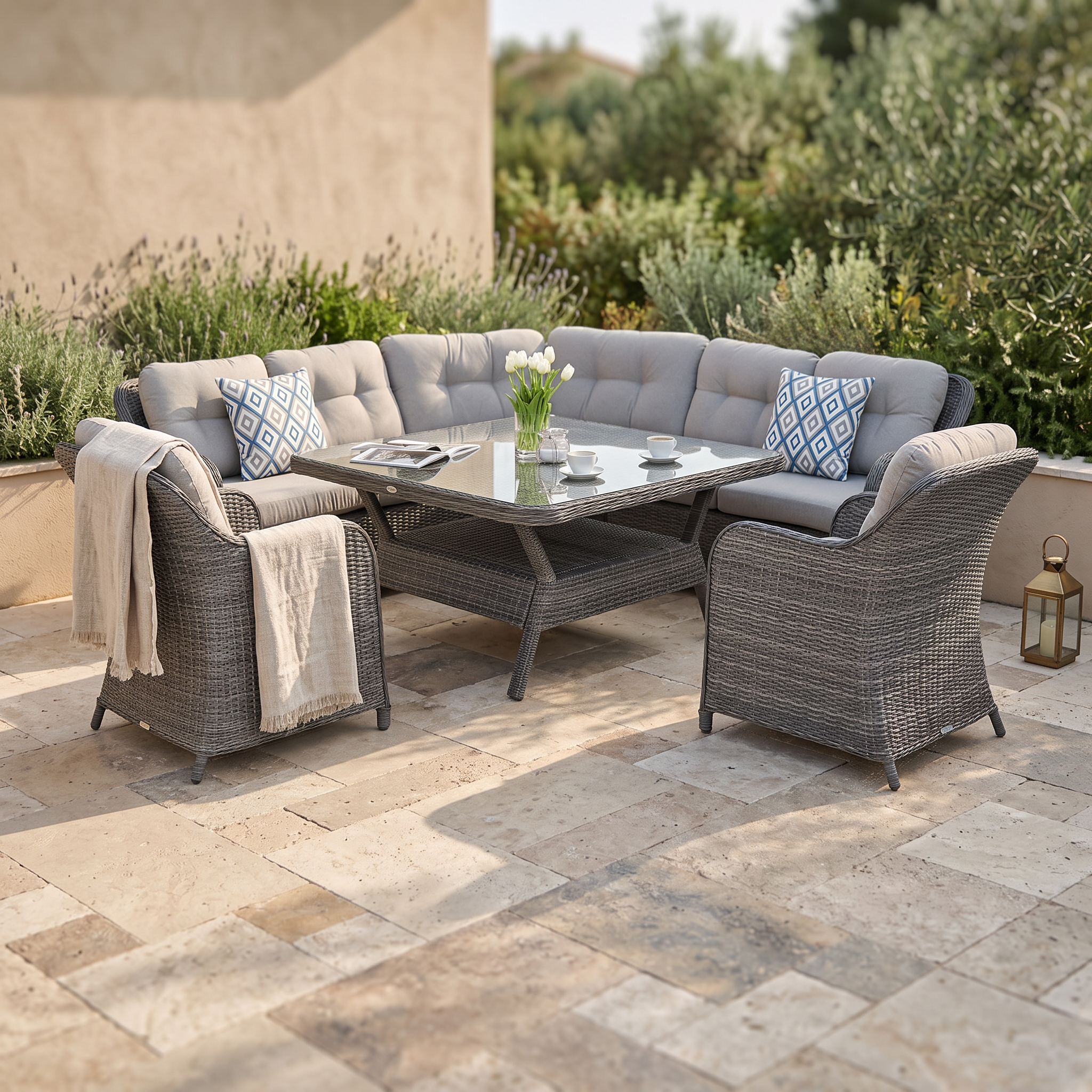 Narożnik z technorattanu SAVONA Dark Grey — aranżacja